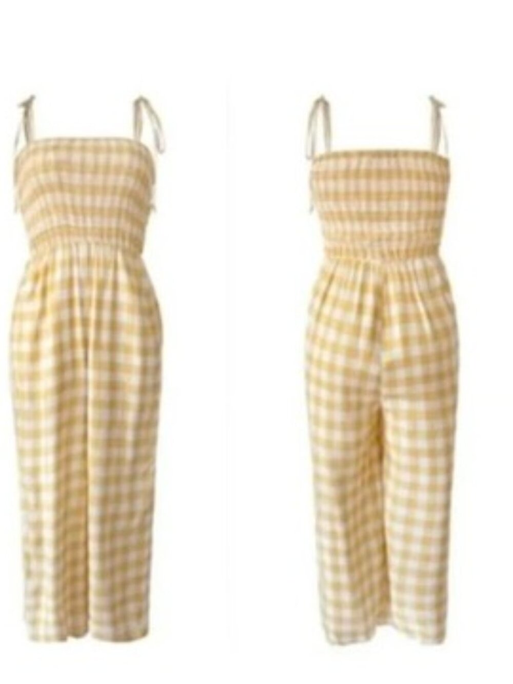 BCBGeneration Yellow Gingham Smocked Culotte Jumpsuit